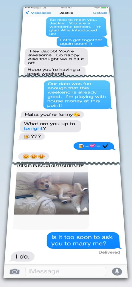 A long text message conversation stitched into one continuous image with Stitch It